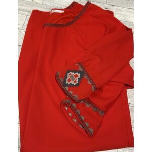 Esley beaded trim quarter sleeve Retro Dress Red Women's Size Small